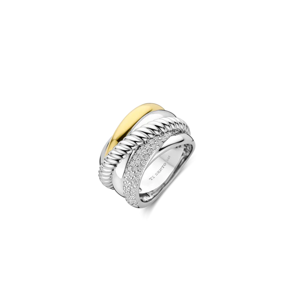 SILVER GOLD PLATED TWO TONE THREE INTERTWINED BANDS