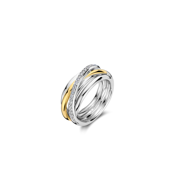 SILVER GOLD PLATED FINE INTERTWINED BANDS RING AND DAZZLING CUBIC ZIRCONIA