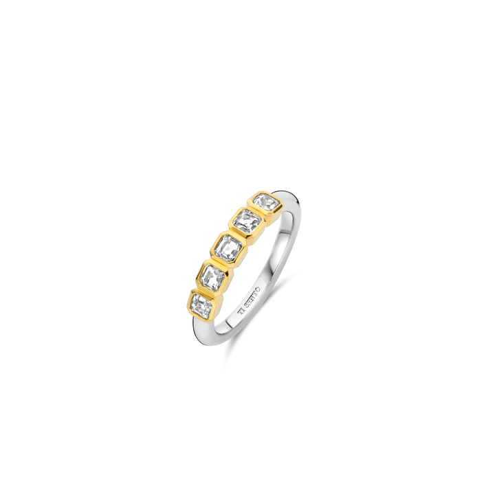 SILVER GOLD PLATED LINK CUBIC ZIRCONIA STONE RING