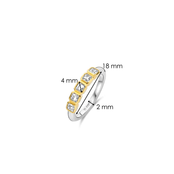 SILVER GOLD PLATED LINK CUBIC ZIRCONIA STONE RING