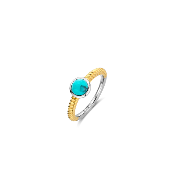 SILVER GOLD PLATED ROUND TURQUOISE STONE RING