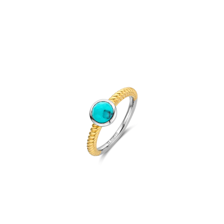 SILVER GOLD PLATED ROUND TURQUOISE STONE RING