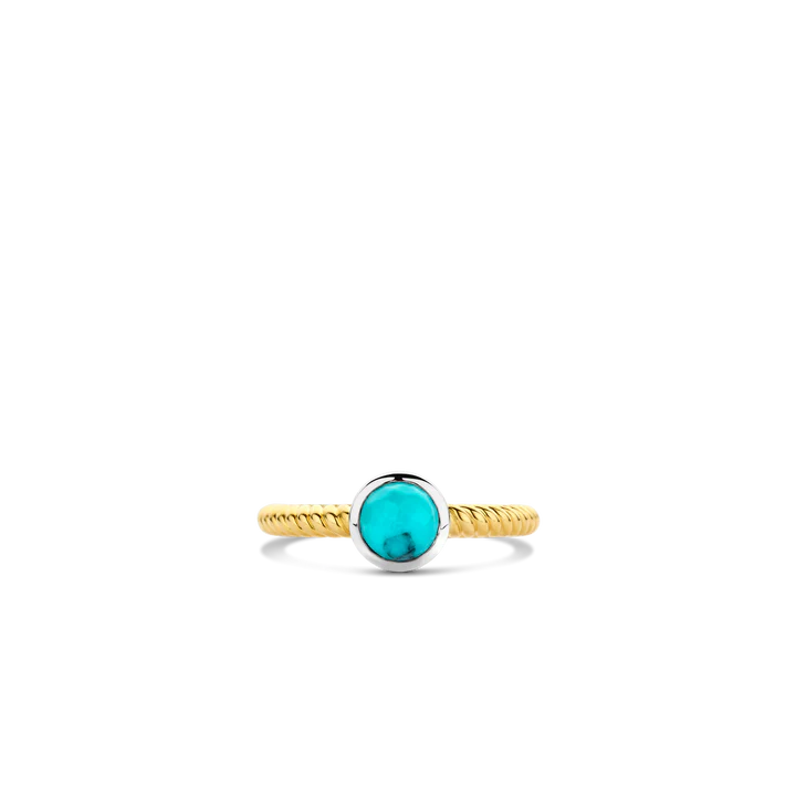 SILVER GOLD PLATED ROUND TURQUOISE STONE RING