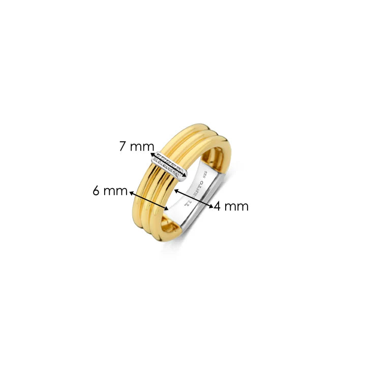 SILVER GOLP PLATED TWO TONE TRIO BANDS RING