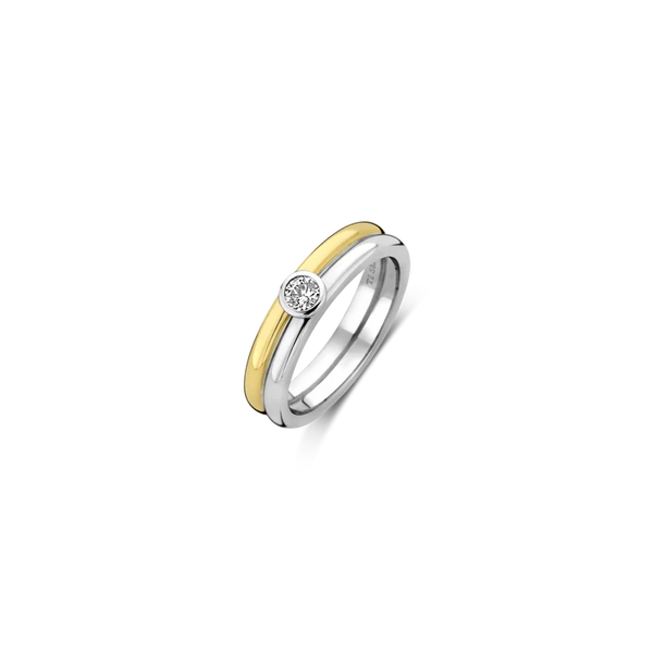 SILVER GOLD PLATED TWO TONE REFINED BANDS WITH ZIRCONIA RING