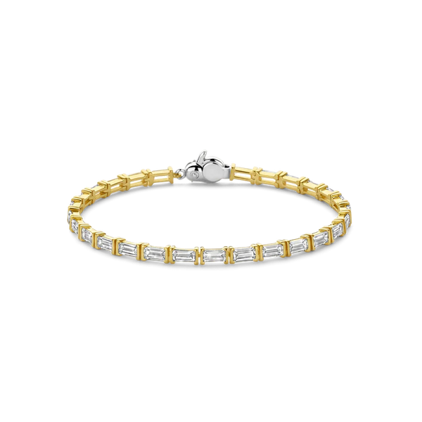 SILVER GOLD PLATED TENNIS BRACELET WITH WHITE CUBIC ZIRCONIA STONES