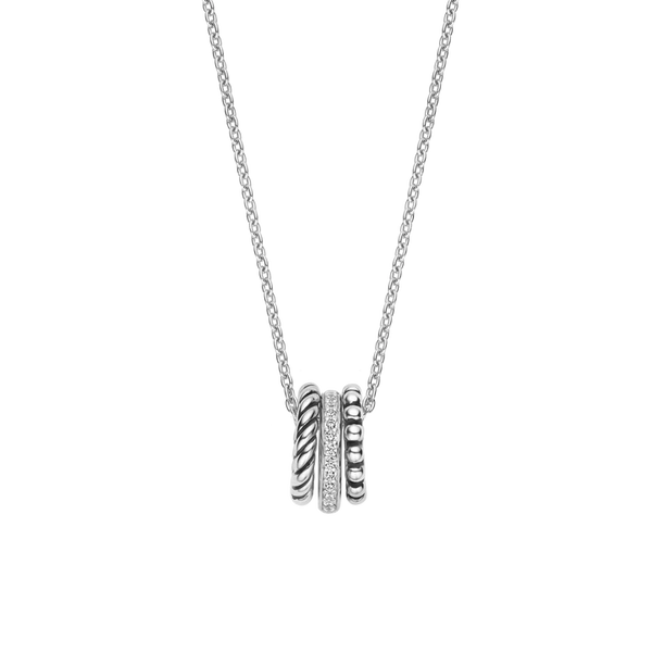 SILVER WITH ZIRCONIA THREE SLEEK RINGS NECKLACE