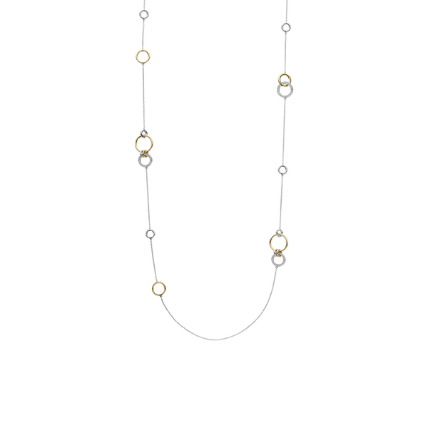 SILVER GOLD PLATED INTERLOCKING CIRCLES IN VARYING SIZES NECKLACE