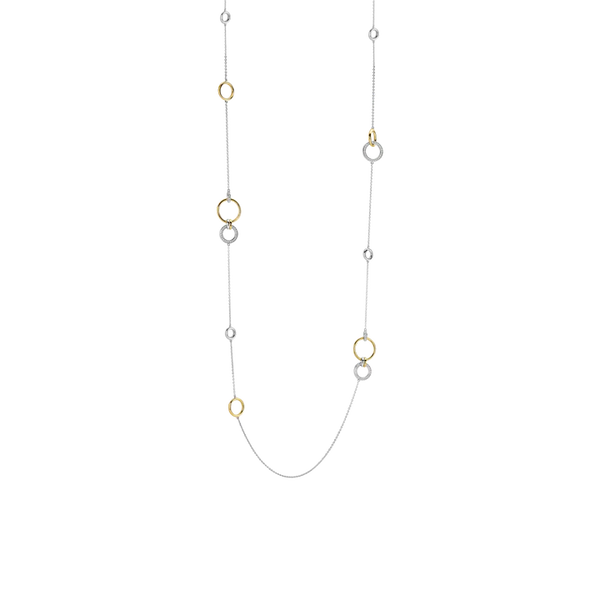 SILVER GOLD PLATED INTERLOCKING CIRCLES IN VARYING SIZES NECKLACE