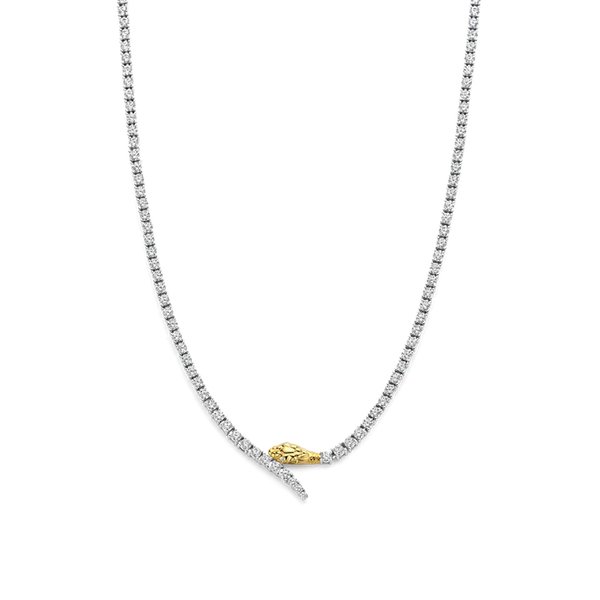 SILVER GOLD PLATED DAZZLING CASCADE OF WHITE ZIRCONIA SNAKE NECKLACE