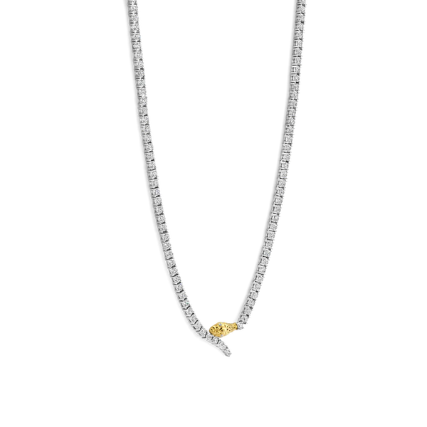 SILVER GOLD PLATED DAZZLING CASCADE OF WHITE ZIRCONIA SNAKE NECKLACE