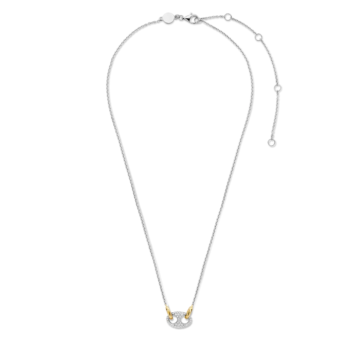 SILVER GOLD PLATED PAVE LINK COFFEE BEAN SHAPE NECKLACE