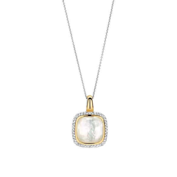 SILVER GOLD PLATED MOTHER OF PEARL CUSHION SHAPE STONE PENDANT