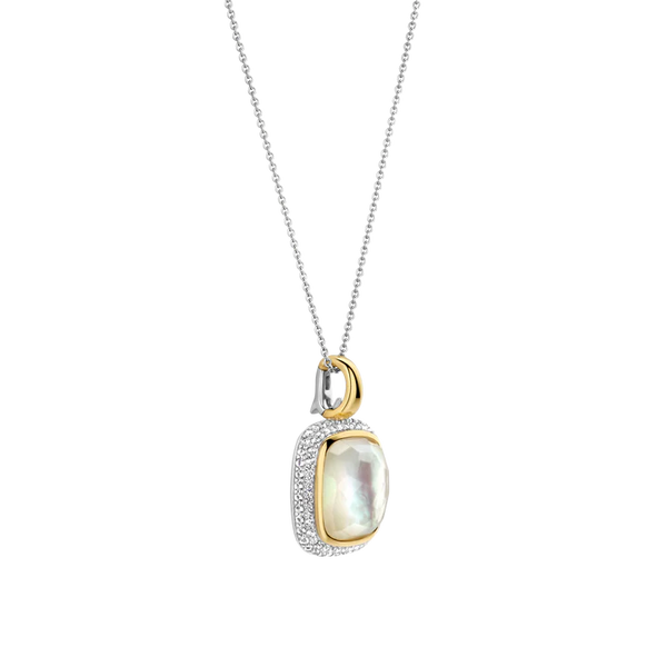 SILVER GOLD PLATED MOTHER OF PEARL CUSHION SHAPE STONE PENDANT