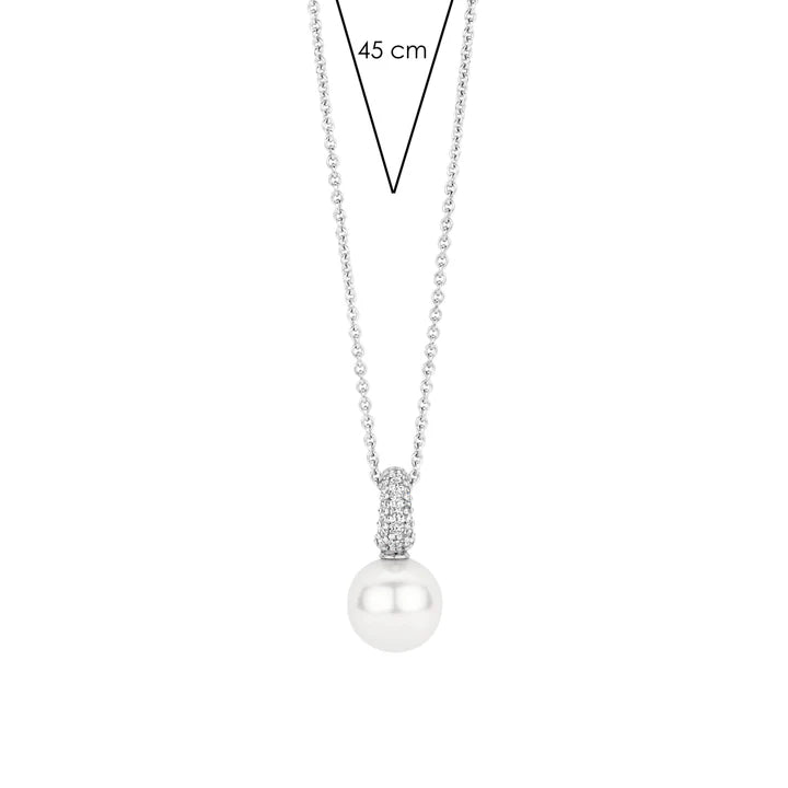 SILVER PAVE PEARL PENDANT