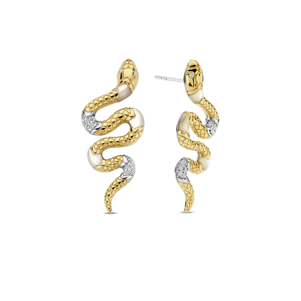 SILVER GOLD PLATED MOTHER OF PEARL SNAKE EARRINGS