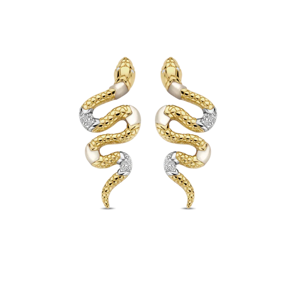 SILVER GOLD PLATED MOTHER OF PEARL SNAKE EARRINGS