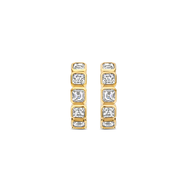 SILVER GOLD PLATED HOOP CUBIC ZIRCONIA STONE EARRINGS