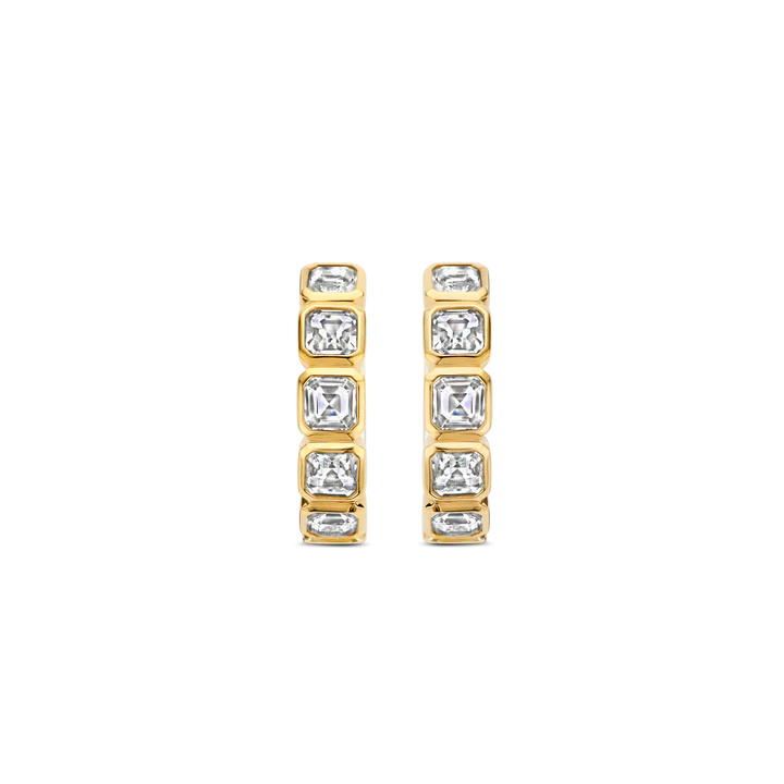 SILVER GOLD PLATED HOOP CUBIC ZIRCONIA STONE EARRINGS