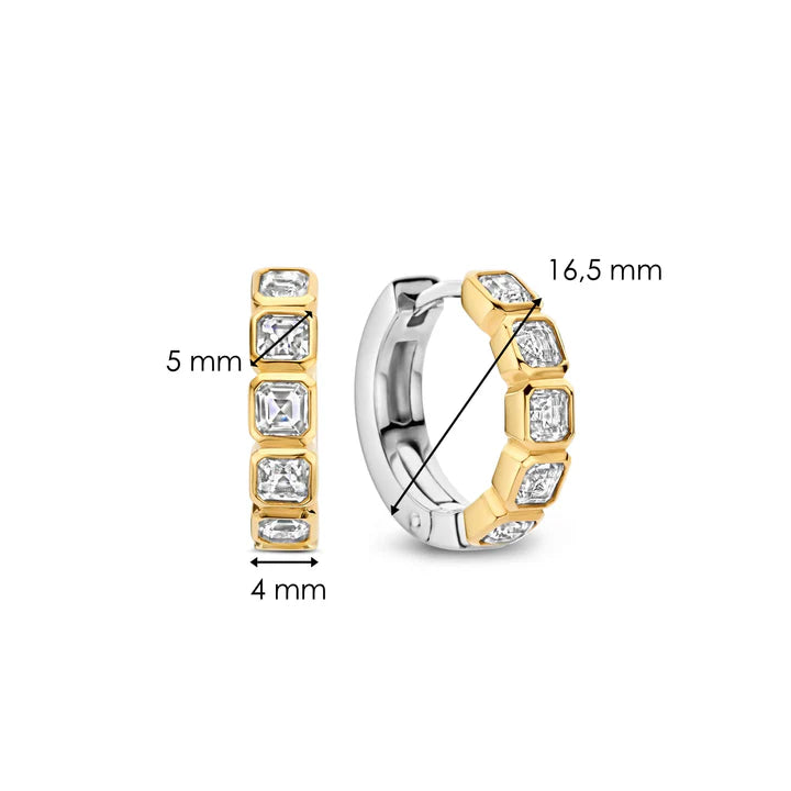 SILVER GOLD PLATED HOOP CUBIC ZIRCONIA STONE EARRINGS