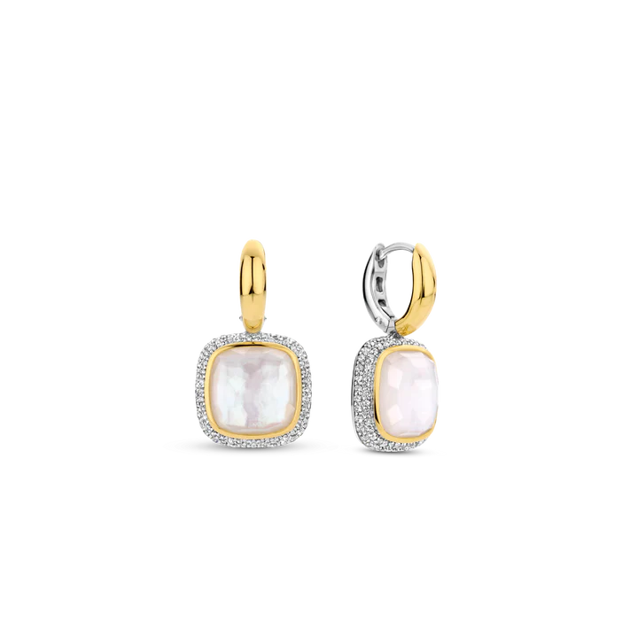 SILVER GOLD PLATED PAVE MOTHER OF PEARL EARRINGS