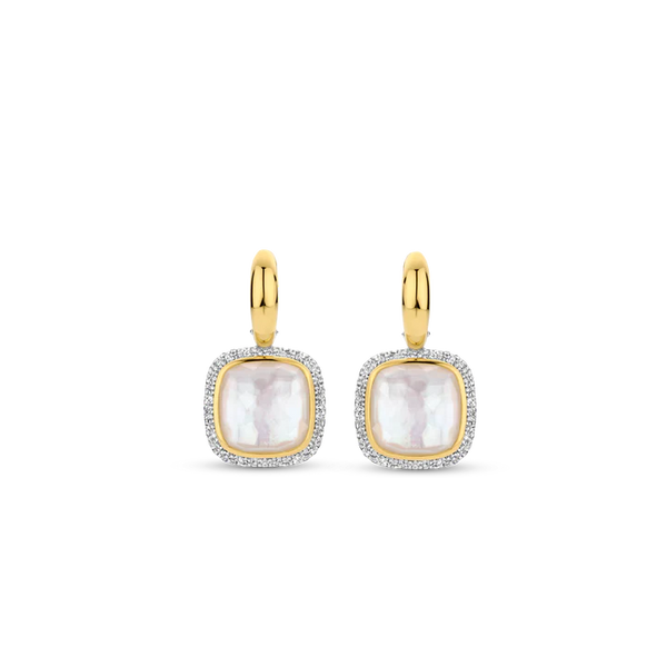 SILVER GOLD PLATED PAVE MOTHER OF PEARL EARRINGS