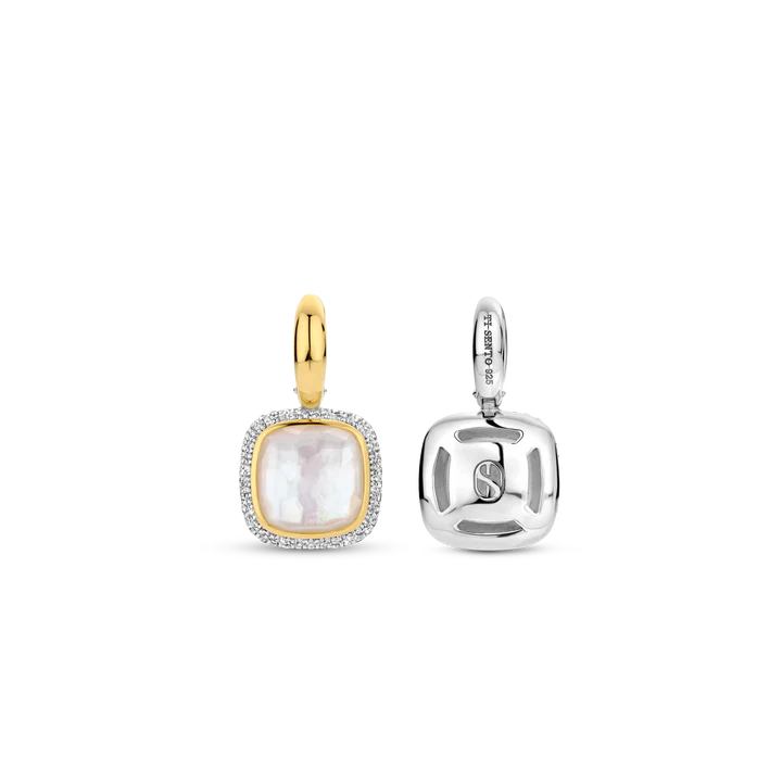 SILVER GOLD PLATED PAVE MOTHER OF PEARL EARRINGS