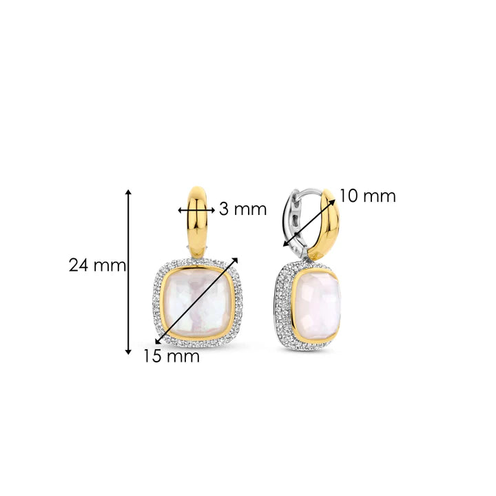 SILVER GOLD PLATED PAVE MOTHER OF PEARL EARRINGS