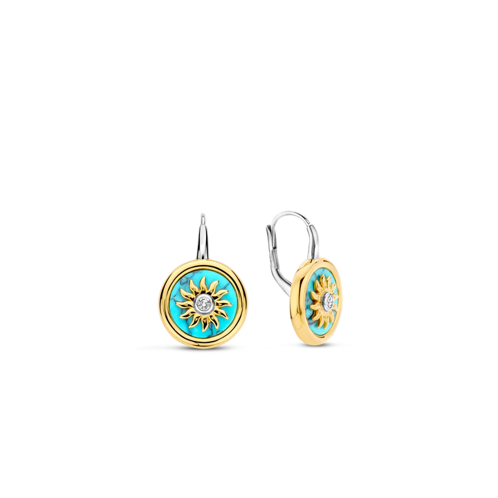 SILVER GOLD PLATED SUN HANDSET A CAPTIVATING TURQUOISE BACKDROP EARRINGS