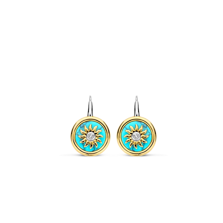 SILVER GOLD PLATED SUN HANDSET A CAPTIVATING TURQUOISE BACKDROP EARRINGS