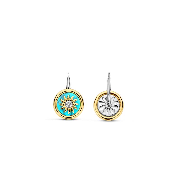 SILVER GOLD PLATED SUN HANDSET A CAPTIVATING TURQUOISE BACKDROP EARRINGS