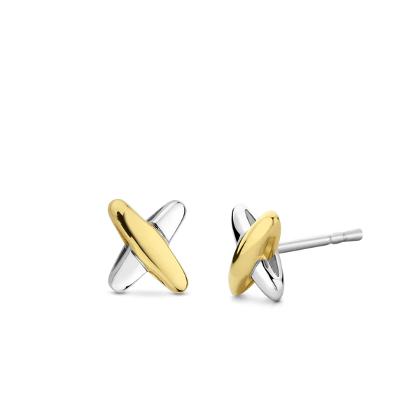 SILVER GOLD PLATED TWO TONE CROSS STUDS