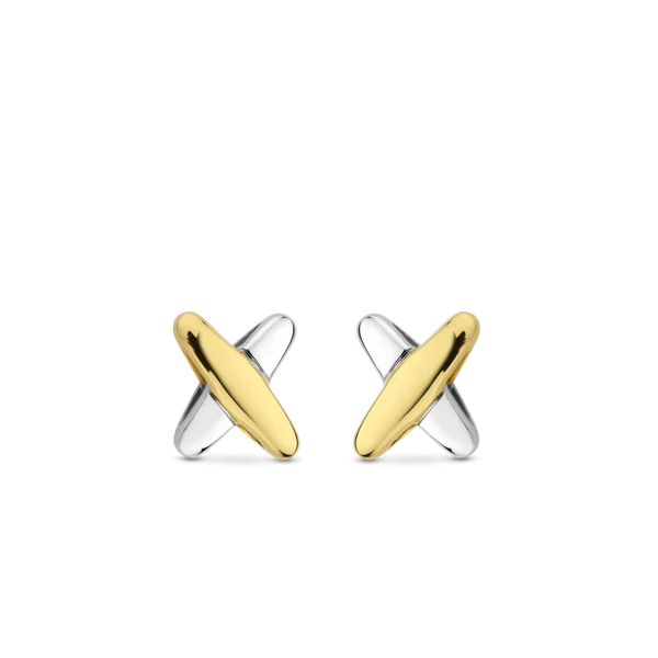 SILVER GOLD PLATED TWO TONE CROSS STUDS