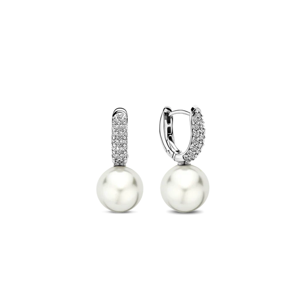 SILVER PAVE PEARL EARRINGS