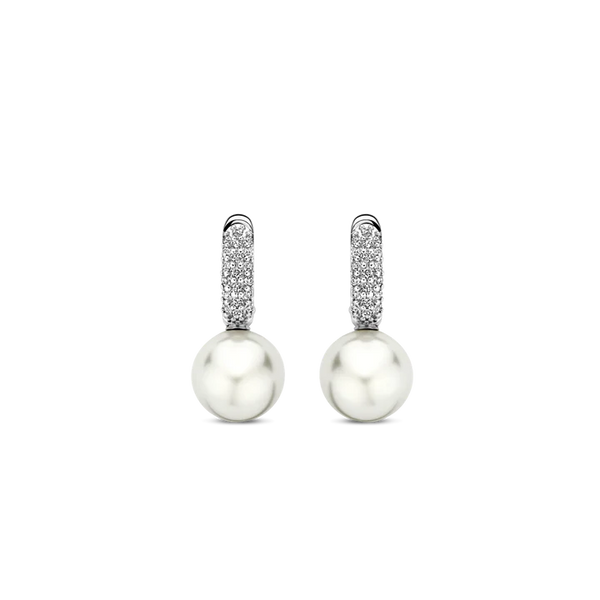 SILVER PAVE PEARL EARRINGS