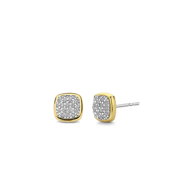 SILVER GOLD PALTED GEOMETRIC PAVE EARRINGS