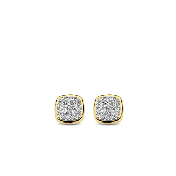 SILVER GOLD PALTED GEOMETRIC PAVE EARRINGS