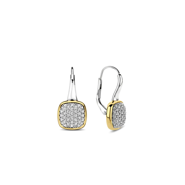 SILVER GOLD PLATED PAVE ZIRCONIA EARRINGS