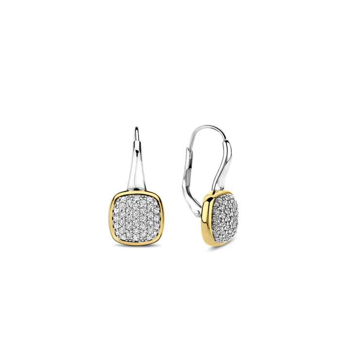 SILVER GOLD PLATED PAVE ZIRCONIA EARRINGS