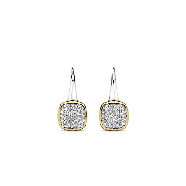 SILVER GOLD PLATED PAVE ZIRCONIA EARRINGS