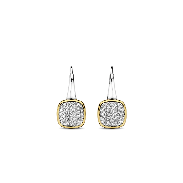 SILVER GOLD PLATED PAVE ZIRCONIA EARRINGS