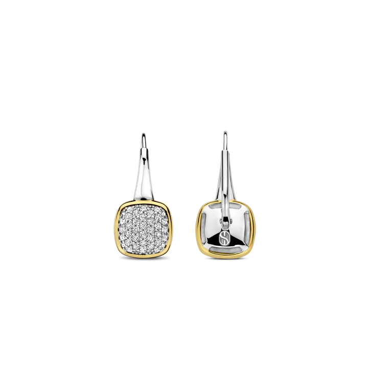 SILVER GOLD PLATED PAVE ZIRCONIA EARRINGS