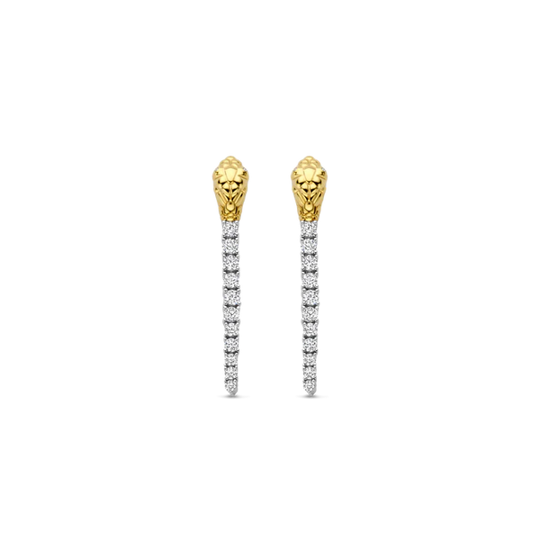 SILVER GOLD PLATED DANGLING SNAKE EARRINGS WITH PAVE ZIRCONIA