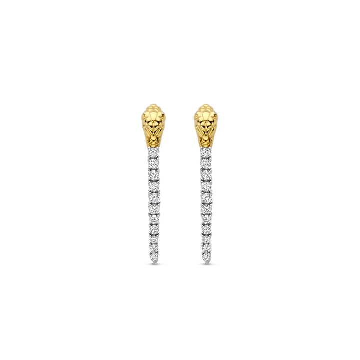 SILVER GOLD PLATED DANGLING SNAKE EARRINGS WITH PAVE ZIRCONIA