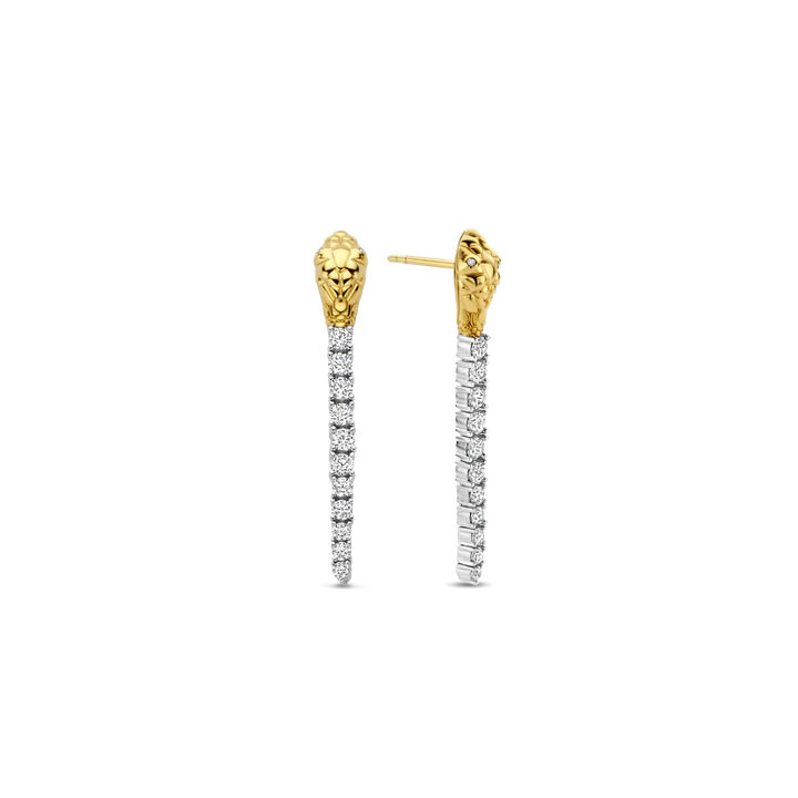 SILVER GOLD PLATED DANGLING SNAKE EARRINGS WITH PAVE ZIRCONIA