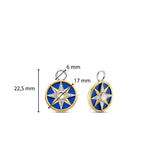 SILVER GOLD PALTED EAR CHARMS MOTHER OF PEARL CENTER, YELLOW GOLD PLATING AND PAVE ON A LAPIS BLUE BACKDROP