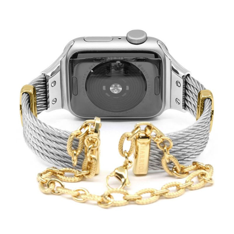 ST. TROPEZ STEEL CABLE BAND FOR APPLE WATCH -41MM SERIES 5/6/7 CHAIN & CLIPS YELLOW