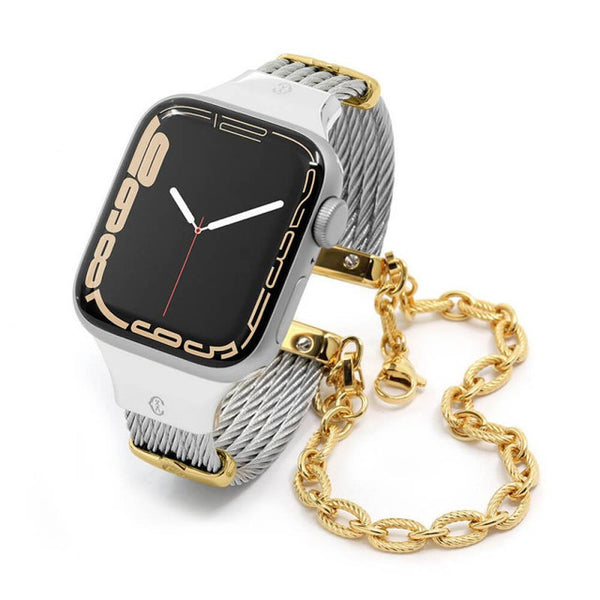 ST. TROPEZ STEEL CABLE BAND FOR APPLE WATCH -41MM SERIES 5/6/7 CHAIN & CLIPS YELLOW