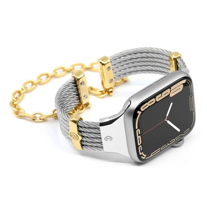 ST. TROPEZ STEEL CABLE BAND FOR APPLE WATCH -41MM SERIES 5/6/7 CHAIN & CLIPS YELLOW