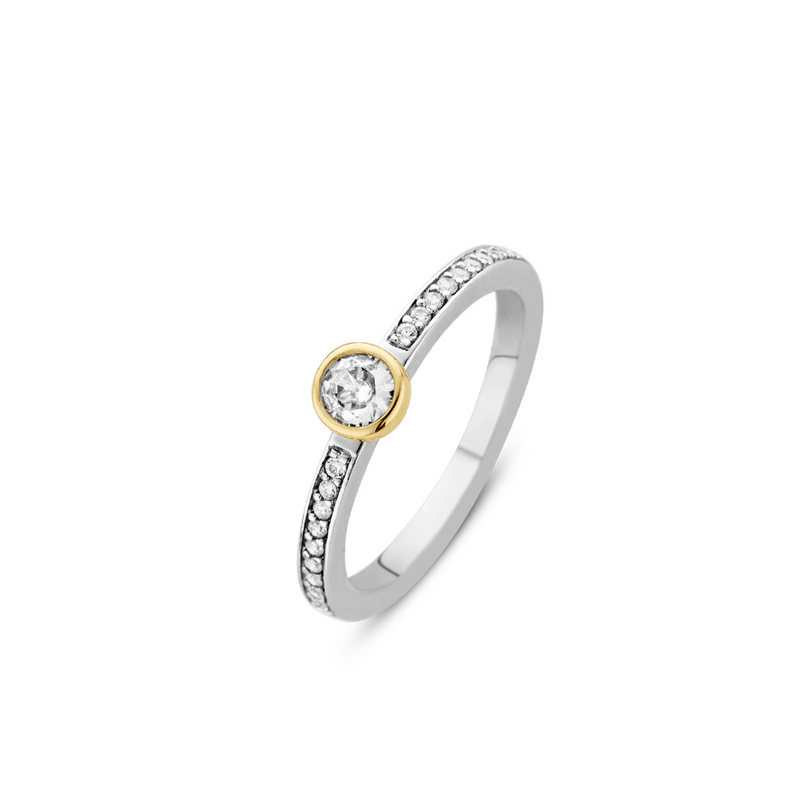 Two-Tone Solitaire Pave Set Ring